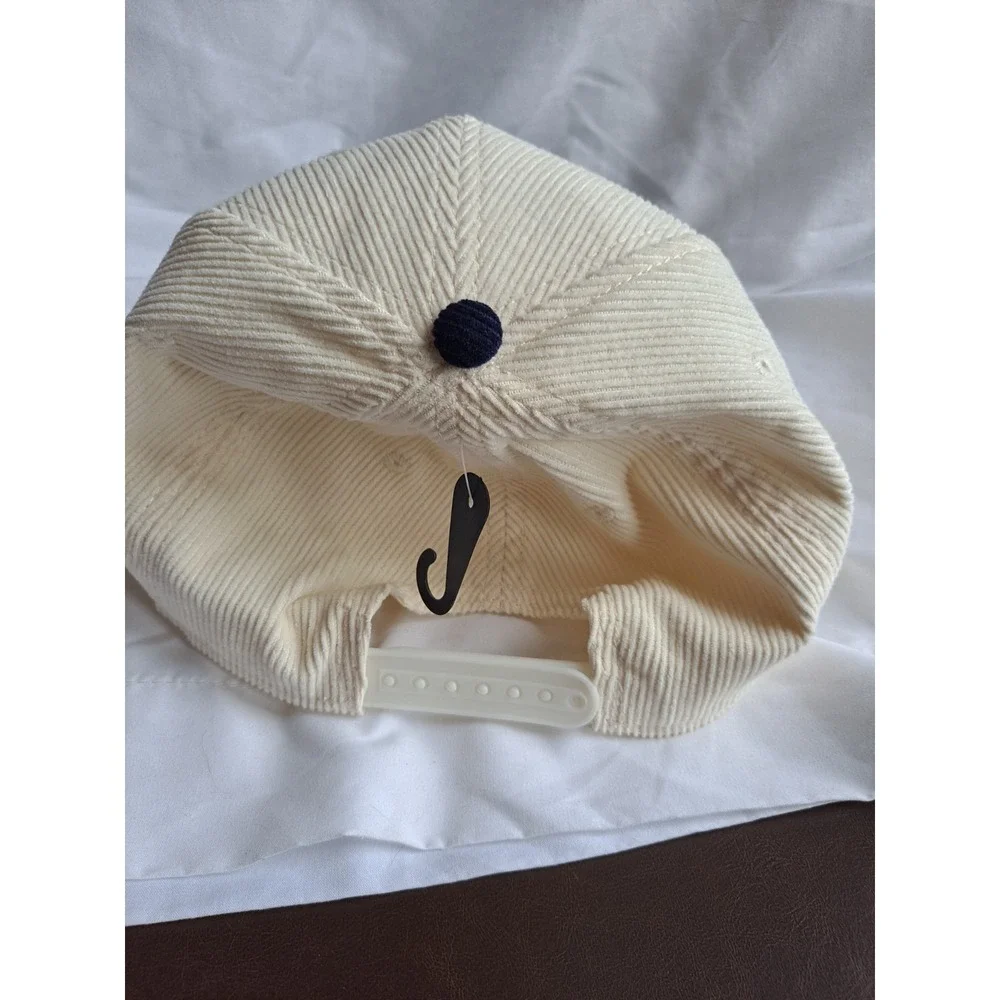 New York NY Corduroy Snapback Hat Cream Navy Adjustable Vintage Style...